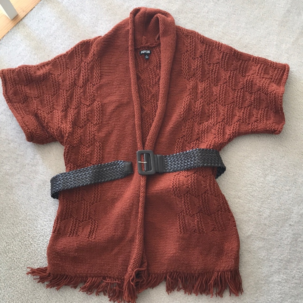 Rust colored sweater with braided belt